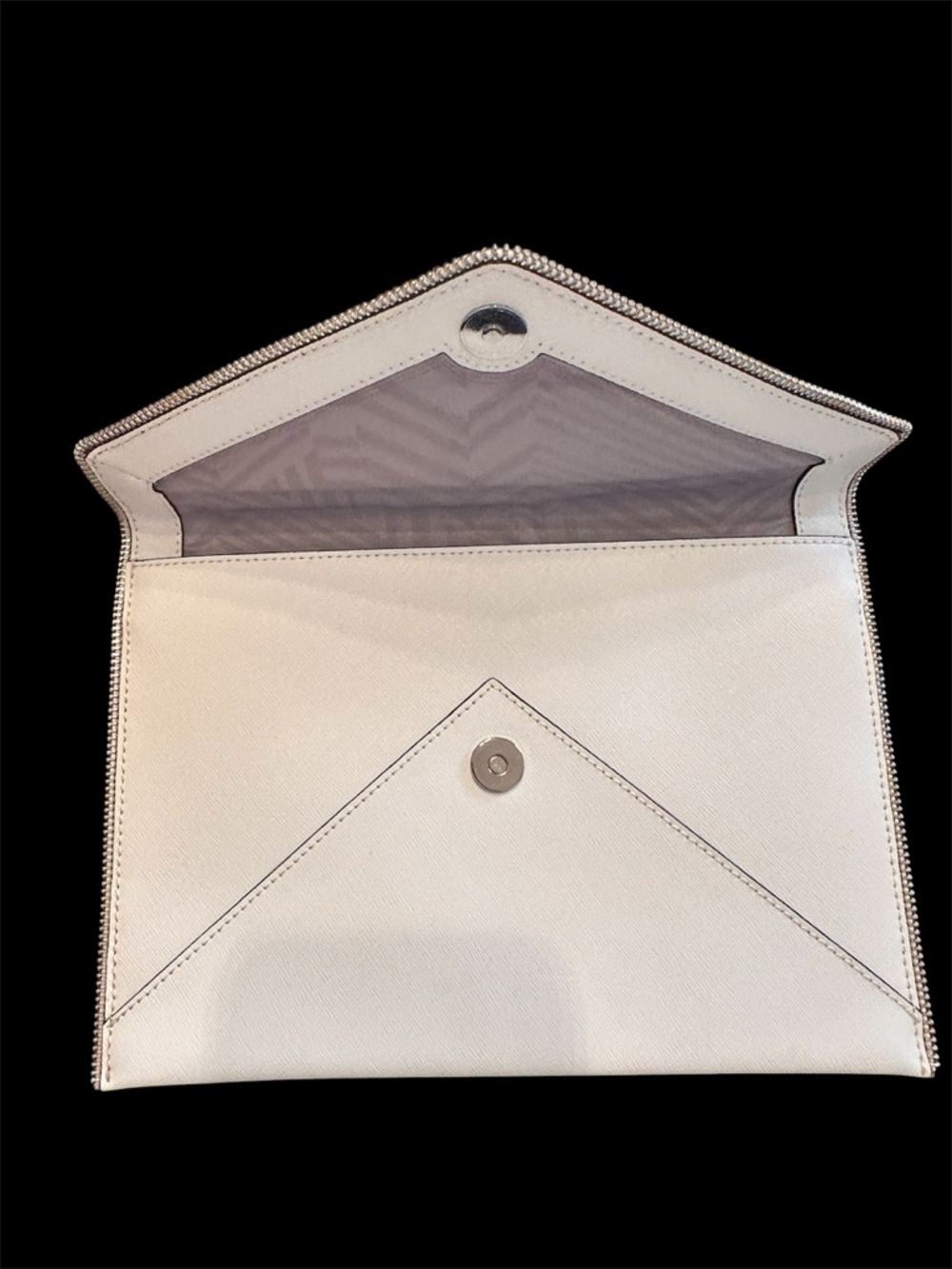 Rebecca Minkoff Leo Clutch envelope-style handbag w zipper trim on edges. - Picture 2 of 6